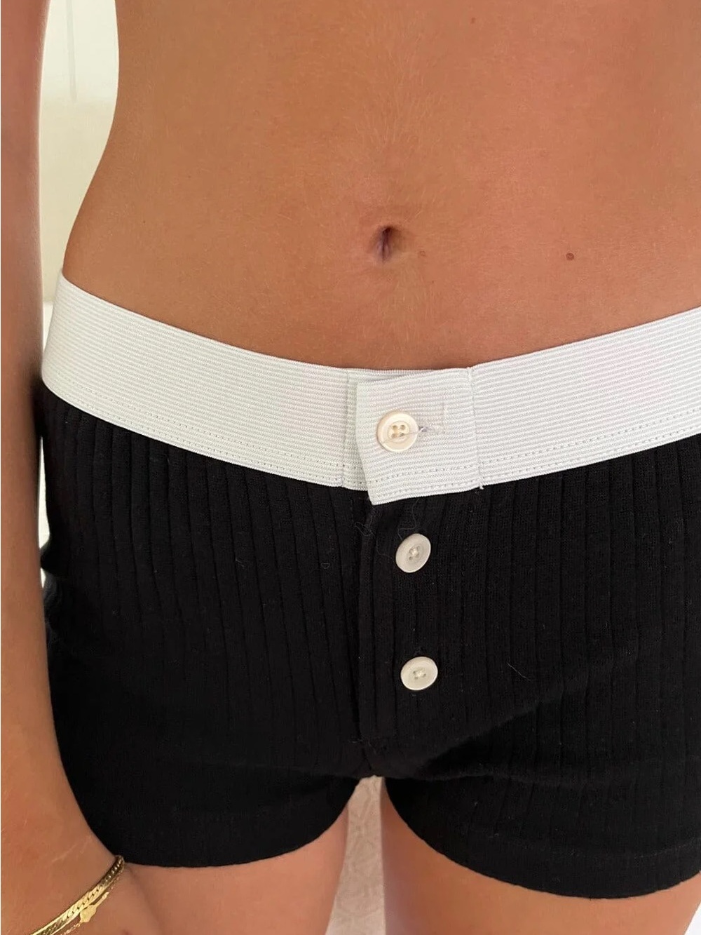 Black Ribbed Cotton Boy Shorts